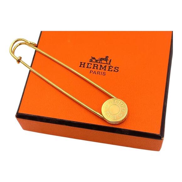 Hermes Serie Brooch Pin GD W/Box Safety Pin Gold W/Box - Picture 1 of 11